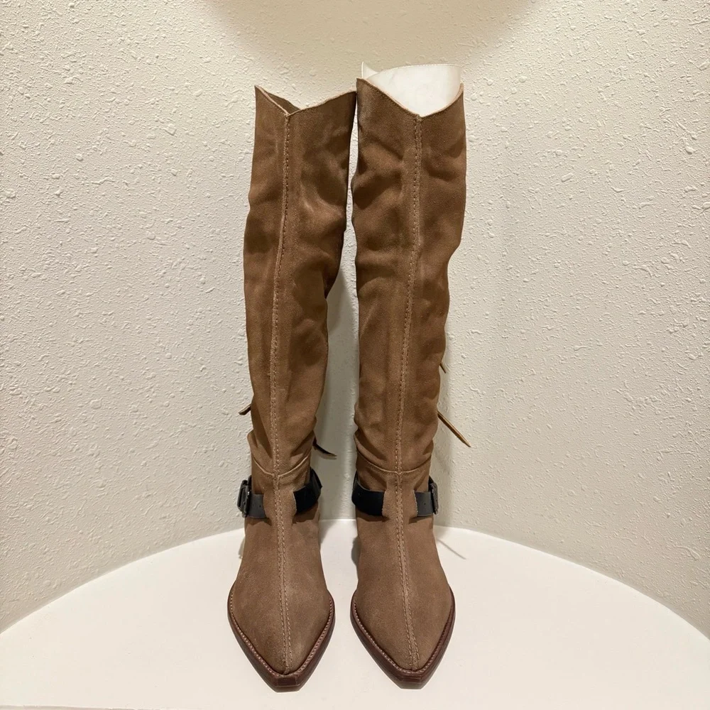 Free People Lace Sway Slouchy Women’s Military Taupe Western Boots Sz 7.5 NEW